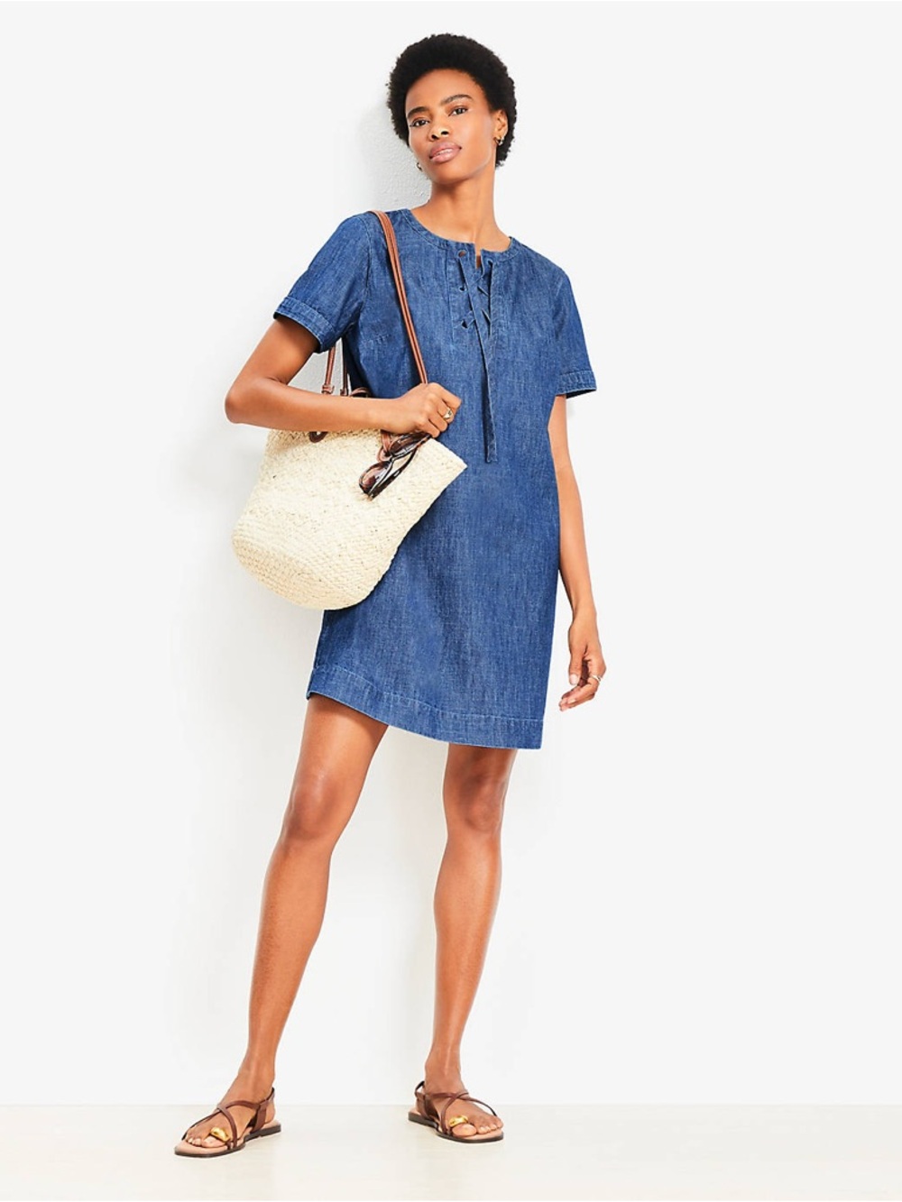 NWT loft Denim Lace Up Mini Dress Summer spring dress effortless
